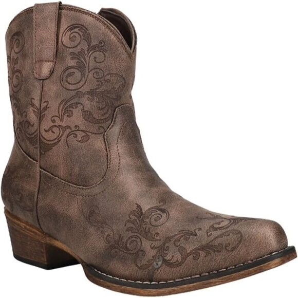 Roper Women’s Short Stuff Boot –7” Zipper Brown Faux leather upper Women Booties - Picture 2 of 5